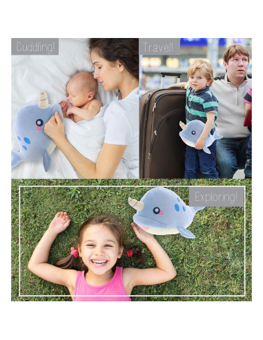 DolliBu Narval Azul Juguete de Peluche Suave 29.85 cm