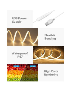 Cinta LED COB 2M Blanca Cálida USB Samsion 320 LEDs/M 2