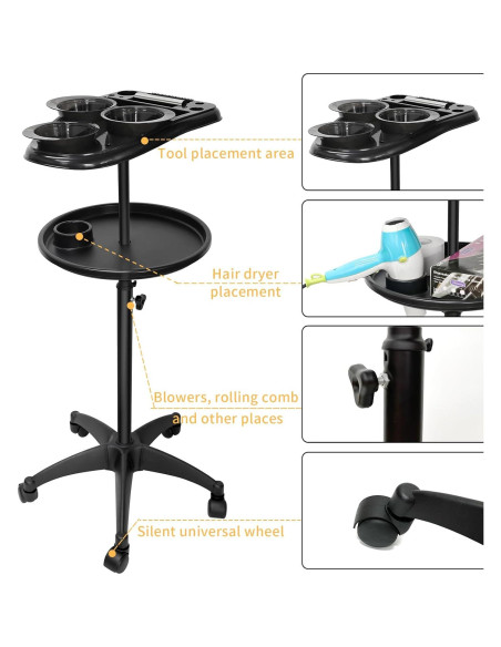 Carro de salón WANGDAWING con ruedas y 3 tazones ajustable