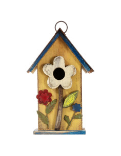 Casa de Pájaros Colgante Glitzhome 26 cm Madera Deteriorada Amarilla
