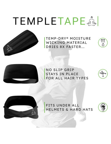 Banda de Sudor Temple Tape Unisex - Paquete de 2, Absorbe Sudor