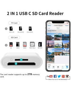 Lector de Tarjetas SD USB-C Groodo 2 en 1 para iPhone y Mac 2
