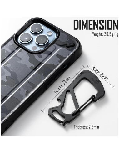 Multiherramienta Clip Carabina KeyUnity KS00 Acero Inoxidable 7 en 1