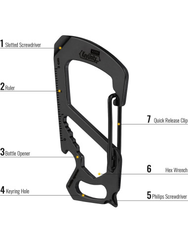 Multiherramienta Clip Carabina KeyUnity KS00 Acero Inoxidable 7 en 1