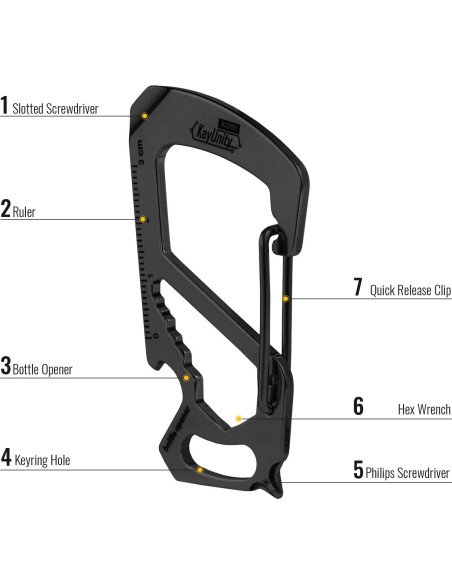 Multiherramienta Clip Carabina KeyUnity KS00 Acero Inoxidable 7 en 1
