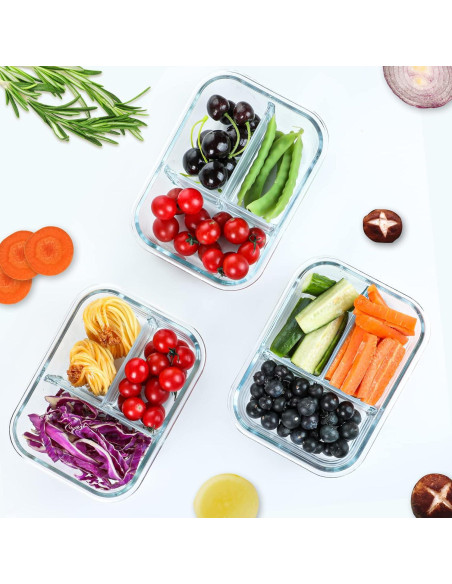 Contenedores de Vidrio MCIRCO 5-Pack 1.06L 3 Compartimentos Contenedores de Vidrio MCIRCO 5-Pack 1.06L 3 Compartimentos