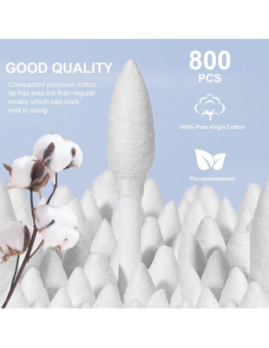 Bastoncillos de Algodón Orgánico Rouceyxin 800 Piezas Doble Punta
