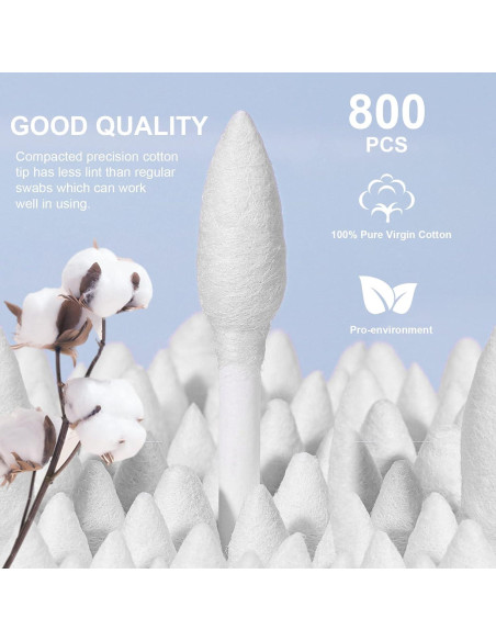 Bastoncillos de Algodón Orgánico Rouceyxin 800 Piezas Doble Punta
