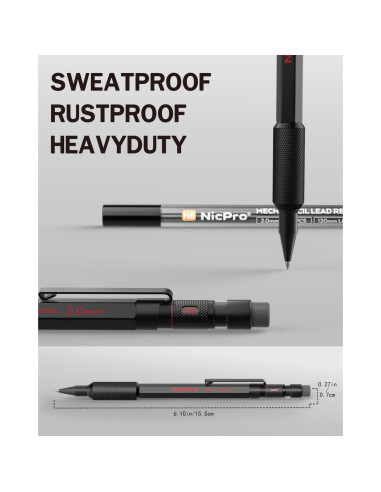 Conjunto de 3 Lápices Mecánicos Nicpro 2mm con Estuche y Minas