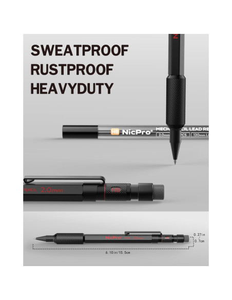 Conjunto de 3 Lápices Mecánicos Nicpro 2mm con Estuche y Minas