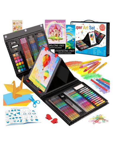 Kit de Dibujo POPYOLA 272 Piezas con Caballete Trifold Negro