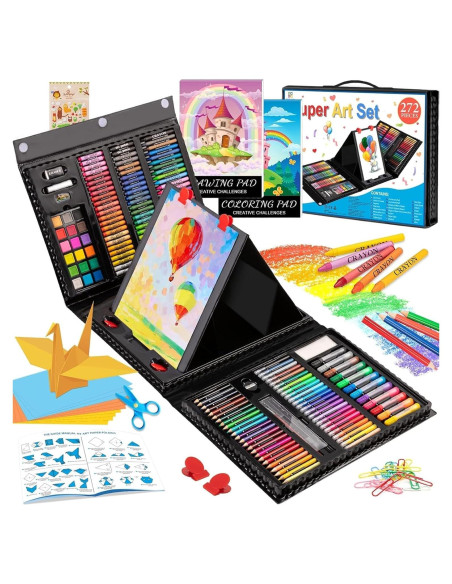 Kit de Dibujo POPYOLA 272 Piezas con Caballete Trifold Negro