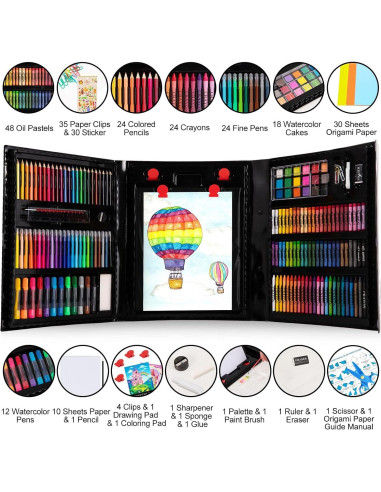 Kit de Dibujo POPYOLA 272 Piezas con Caballete Trifold Negro