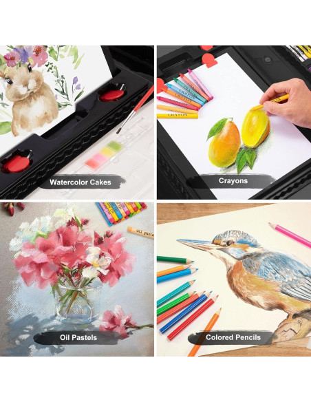 Kit de Dibujo POPYOLA 272 Piezas con Caballete Trifold Negro