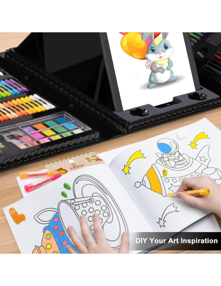 Kit de Dibujo POPYOLA 272 Piezas con Caballete Trifold Negro