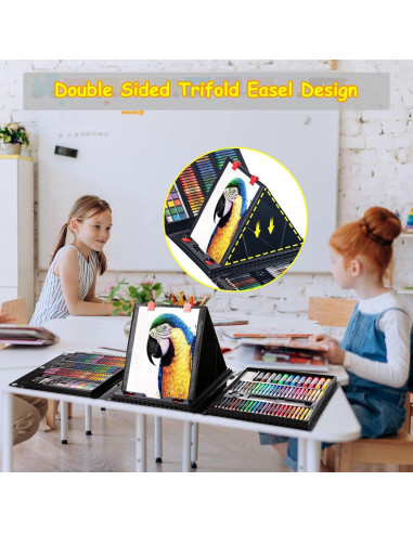 Kit de Dibujo POPYOLA 272 Piezas con Caballete Trifold Negro