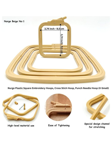 Aro de Bordado Cuadrado Nurge Beige X-Pequeño 95x110mm
