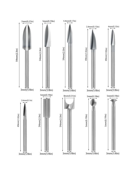 Juego de Puntas de Tallado en Madera Wonys, 10 Piezas 3 mm