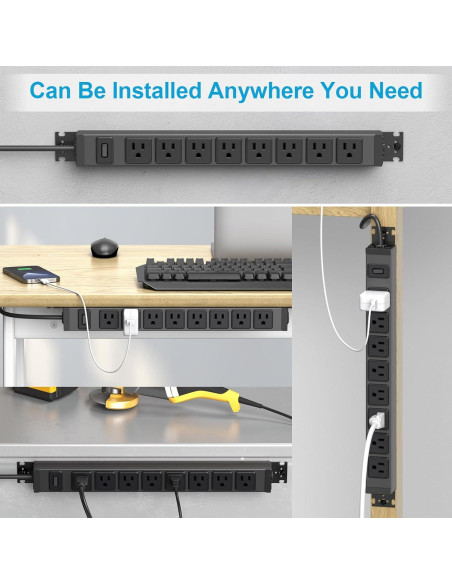 Regleta de Metal HHSOET 8 Salidas 15A 125V 1.83m con Interruptor