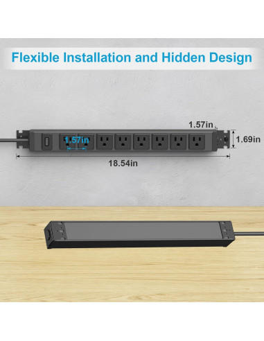 Regleta de Metal HHSOET 8 Salidas 15A 125V 1.83m con Interruptor