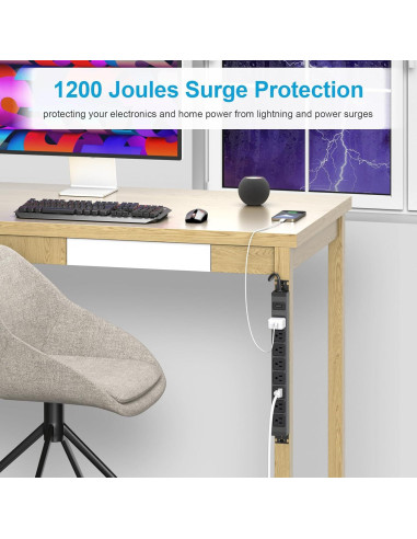 Regleta de Metal HHSOET 8 Salidas 15A 125V 1.83m con Interruptor