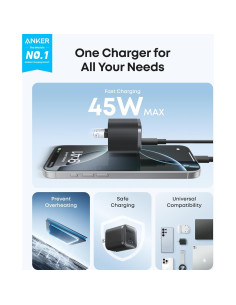 Cargador Anker Nano 45W USB-C Rápido con Cable 1.83m Negro 2