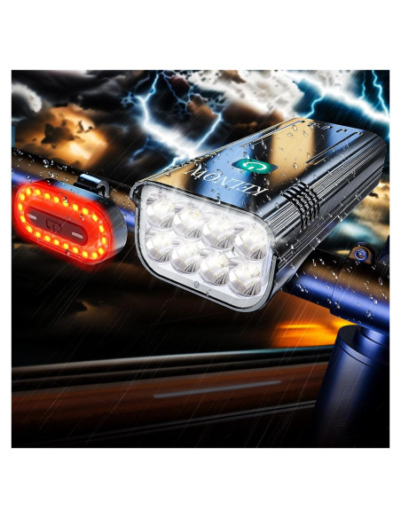 Luces de Bicicleta KELNOW LED 10000mAh Faro y Luz Trasera