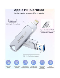 Unidad Flash USB 128GB LESOGE MFi para iPhone y Android 2