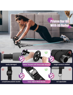 Kit de Barra de Pilates ODCPN con Bandas de Resistencia y Rodillos 2