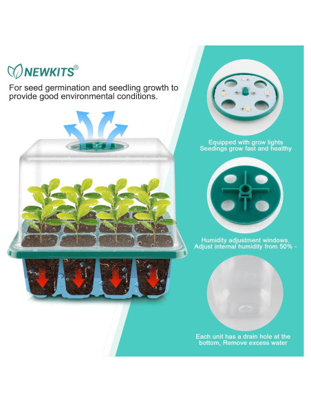 Bandeja de Germinación de Semillas NEWKITS con Luz LED 12 Celdas