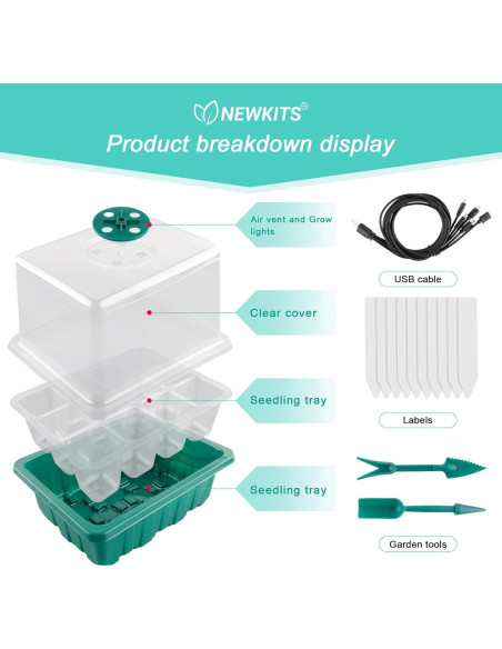 Bandeja de Germinación de Semillas NEWKITS con Luz LED 12 Celdas