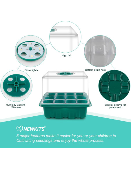 Bandeja de Germinación de Semillas NEWKITS con Luz LED 12 Celdas