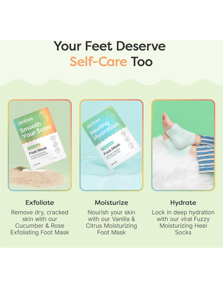 Máscara Exfoliante para Pies ZenToes - 3 Pares Aroma Pepino y Rosa