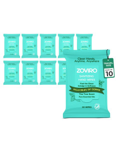 Toallitas Desinfectantes Zoviro, Aroma a Árbol de Té, 20 Unidades