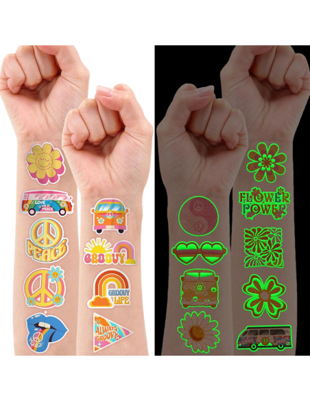 Tatuajes Temporales Pre-Cortados 96 PCS 60s 70s Hippie 91TATTOOS