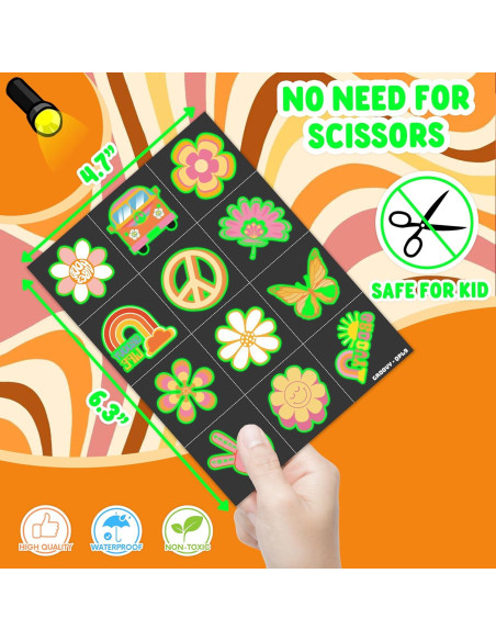 Tatuajes Temporales Pre-Cortados 96 PCS 60s 70s Hippie 91TATTOOS