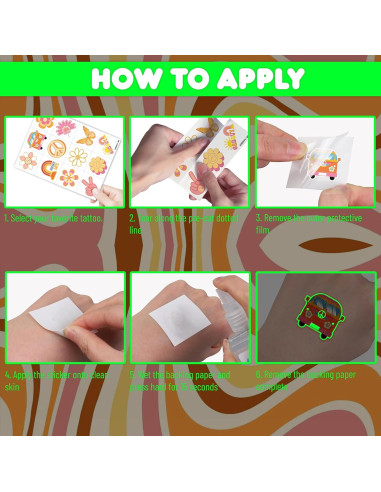 Tatuajes Temporales Pre-Cortados 96 PCS 60s 70s Hippie 91TATTOOS