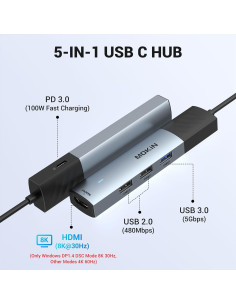 MOKiN Hub USB C 5 en 1 con HDMI 8K, 100W PD, 3 USB-A 2