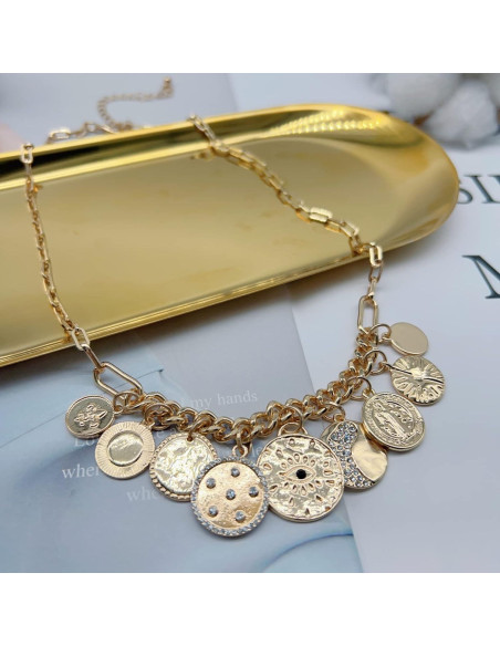 Collar Boho de Cadena de Clip de Papel Baño de Oro Ojo Maligno