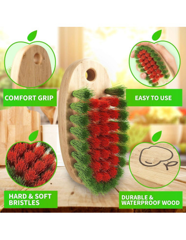 Cepillo Limpiador de Verduras KONEX - Mango de Madera, 11.4 cm