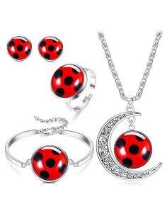 Conjunto de Joyería de Mariquita HAIAISO - Pulsera, Collar, Anillo y Pendientes