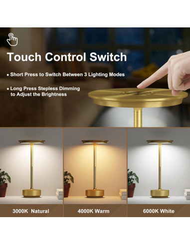 2 Lámparas de Mesa Inalámbricas Recargables FDIDC 5000mAh LED