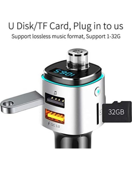 Transmisor FM Bluetooth 5.0 Couraglazer BC42 Carga Rápida USB