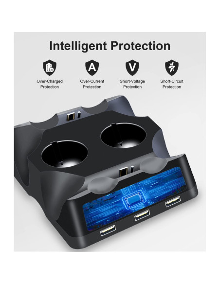 Estación de Carga 4 en 1 TUOWITA para Controladores PS4