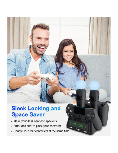 Estación de Carga 4 en 1 TUOWITA para Controladores PS4