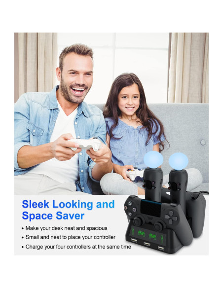 Estación de Carga 4 en 1 TUOWITA para Controladores PS4