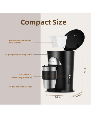 Cafetera Portátil Avigator de Goteo 1 Taza 0.3L Negra