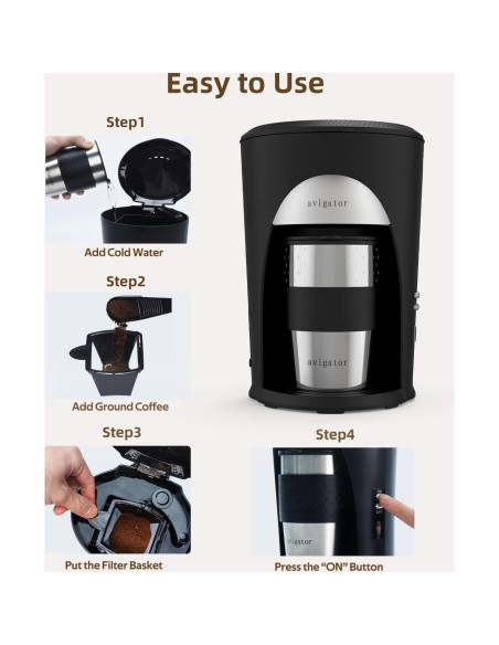 Cafetera Portátil Avigator de Goteo 1 Taza 0.3L Negra