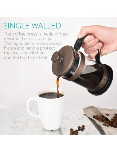 Cafetera Francesa Retro Navaris 350 ml Acero Inoxidable