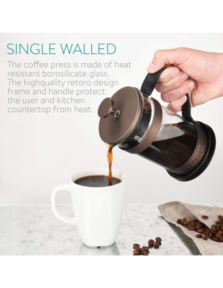 Cafetera Francesa Retro Navaris 350 ml Acero Inoxidable